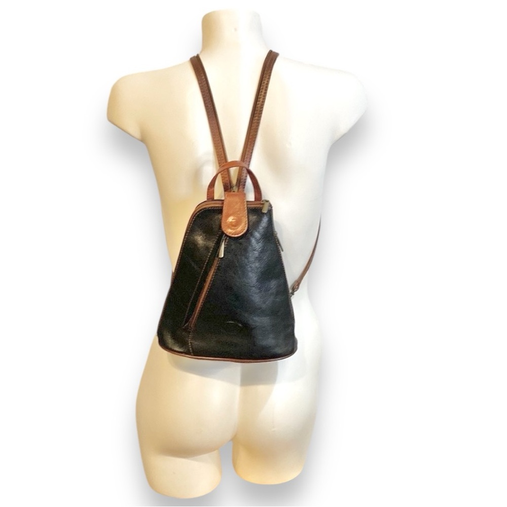 Silvia Italy Convertible Small Sling Backpack Bag Leather Black Brown